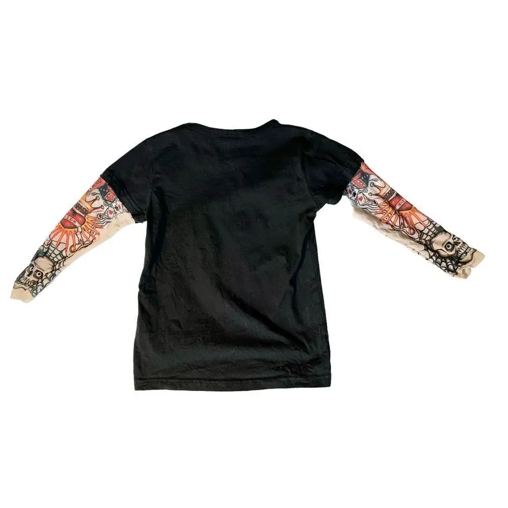Jr Grunge Tatoo-Sleeve T-Shirt, Sz 110 (4-5)